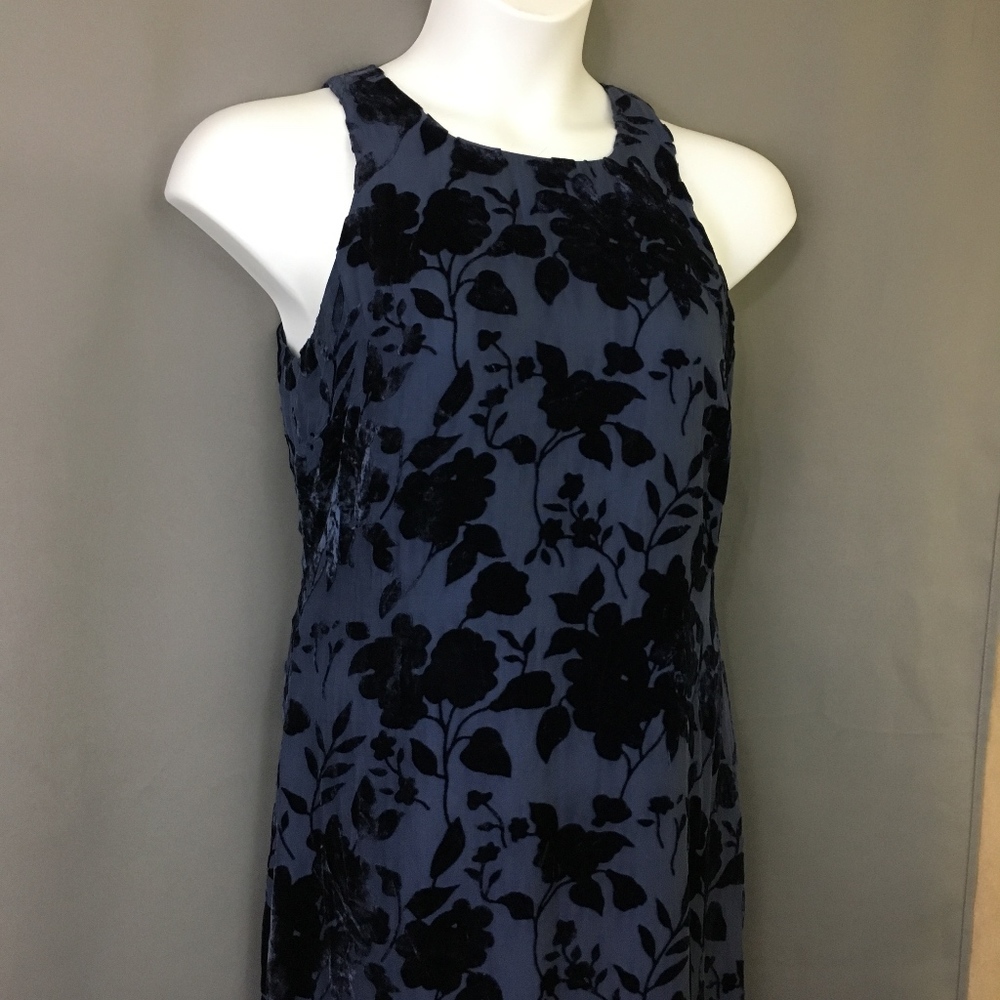INC Dress Blue Floral Long Crushed Velevet Size 12